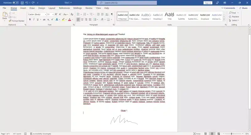 Tampilan Tanda Tangan Digital di Microsoft Word