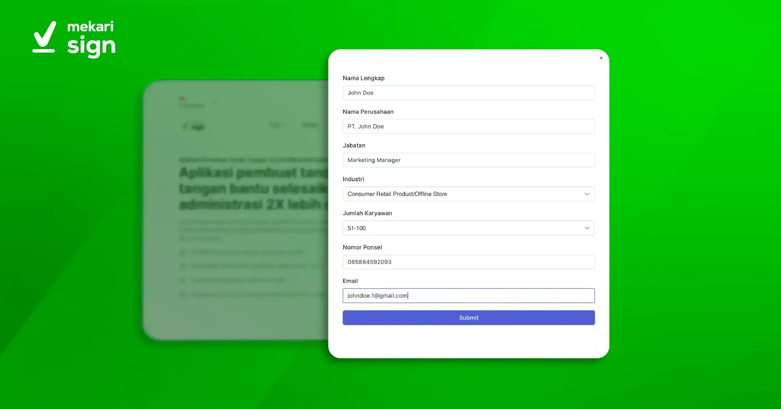 Langkah ketiga yaitu mengisi form sebelum unduh tanda tangan Anda