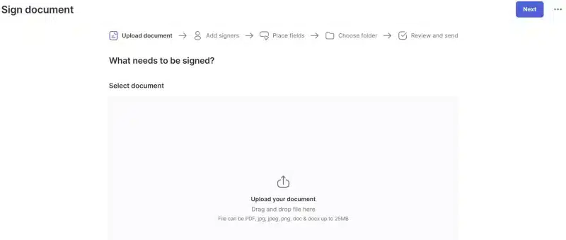 Halaman upload dokumen untuk ditanda tangan secara digital