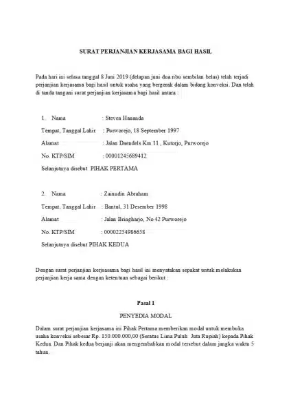 Surat Kerjasama Bagi Hasil 2