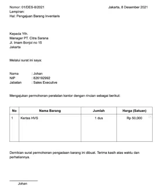 Surat Pengadaan Barang Untuk Inventaris 2