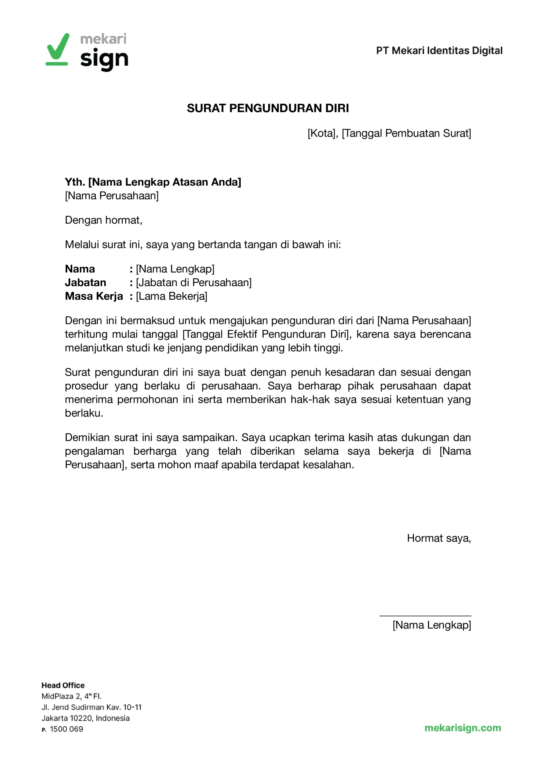 contoh surat resign karena melanjutkan kuliah