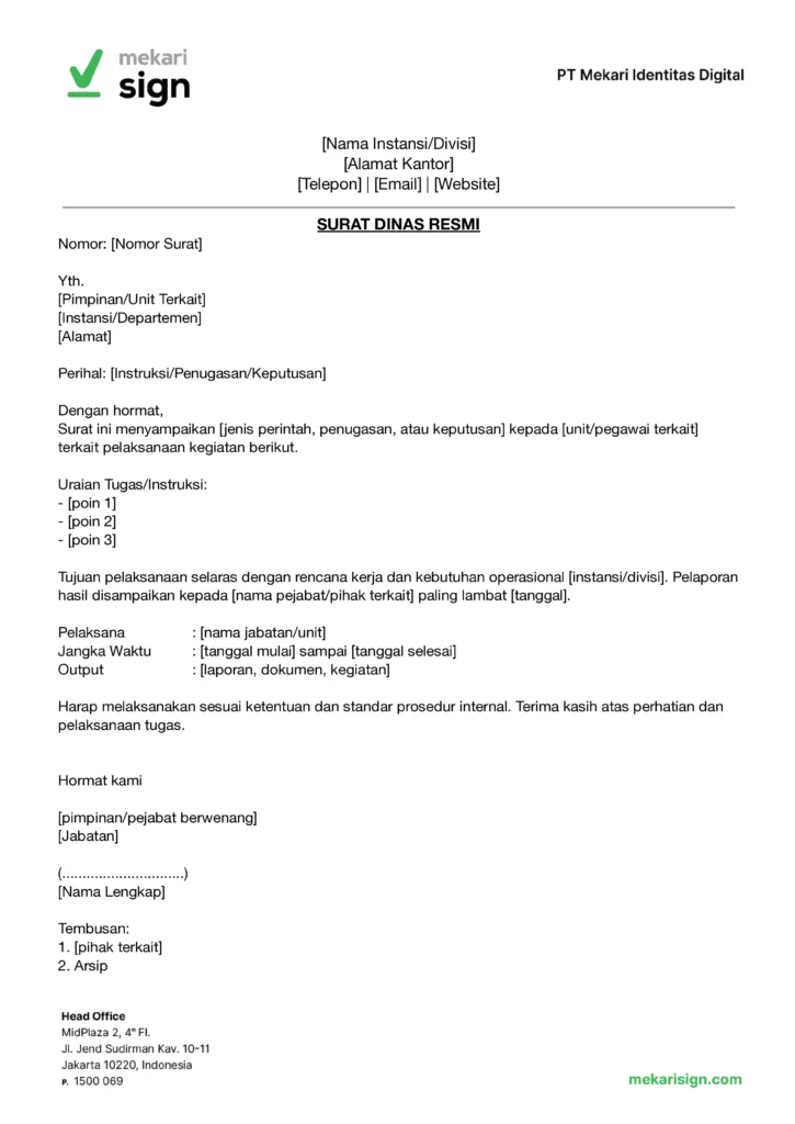 Contoh Surat Dinas Resmi - Mekari Sign