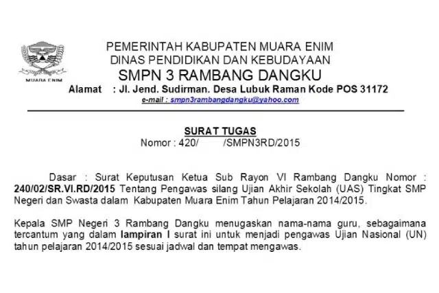 Contoh Surat Tugas Guru Pengganti