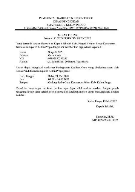 Contoh Surat Tugas Guru