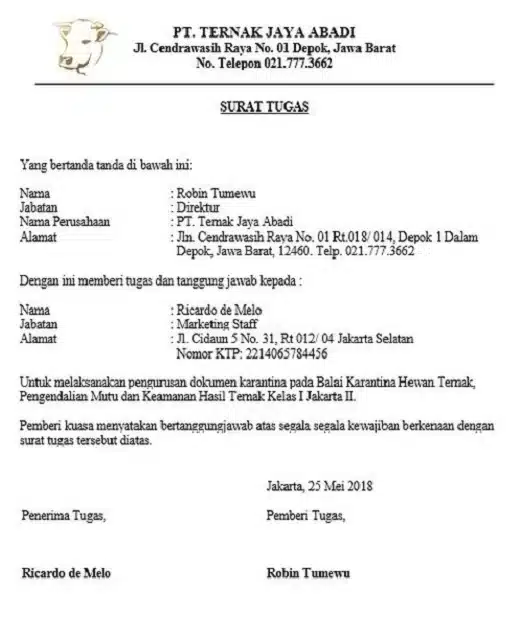 Contoh Surat Tugas Kerja 1