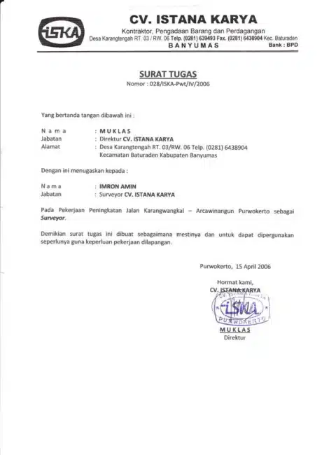 Contoh Surat Tugas Kerja 3