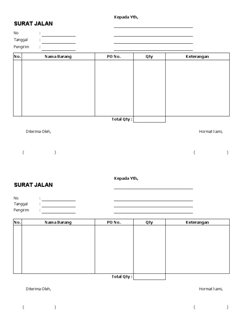 Contoh Format Surat Jalan Pengiriman