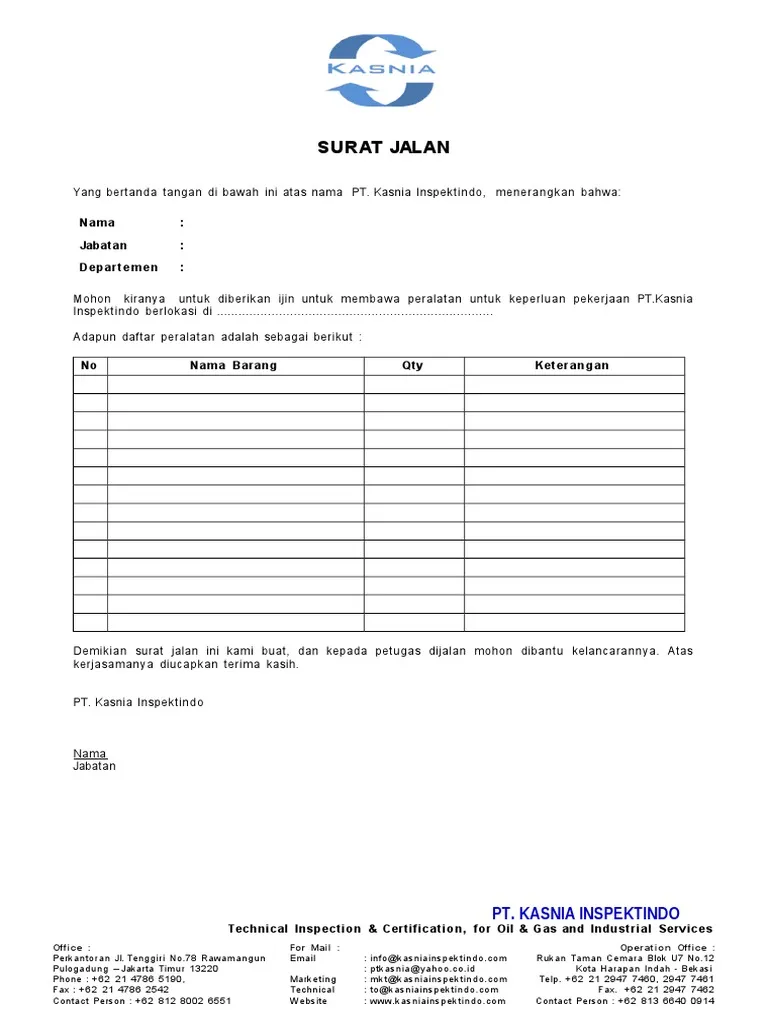 Contoh Surat Jalan Alat Berat