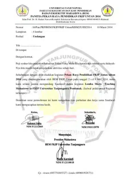 Contoh Surat Setengah Resmi Rapat Lomba