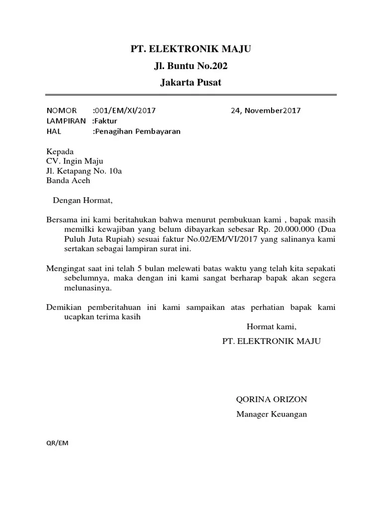 Contoh Surat Penagihan Barang Lainnya