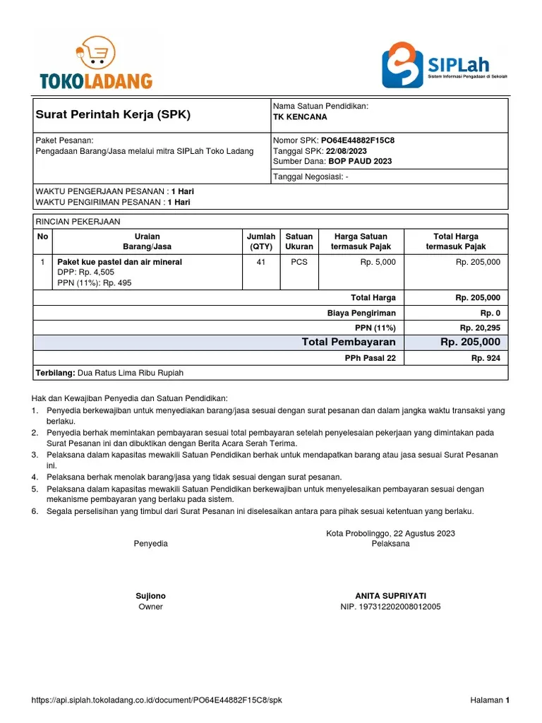 Contoh Surat Perintah Kerja Sederhana (Transaksi Cepat)