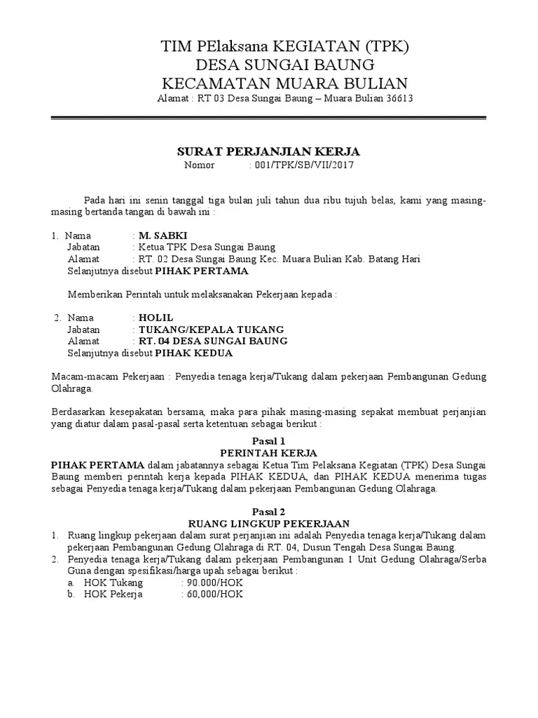 Contoh Surat Perintah Kerja Tukang