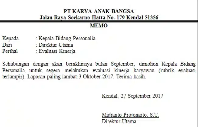 contoh memo yang merupakan salah satu jenis bukti transaksi