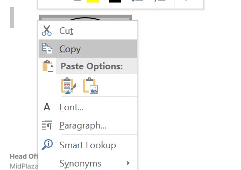 Gabungkan semua elemen pada stempel dengan block stempel > klik kanan > pilih Copy untuk membuat stempel di word