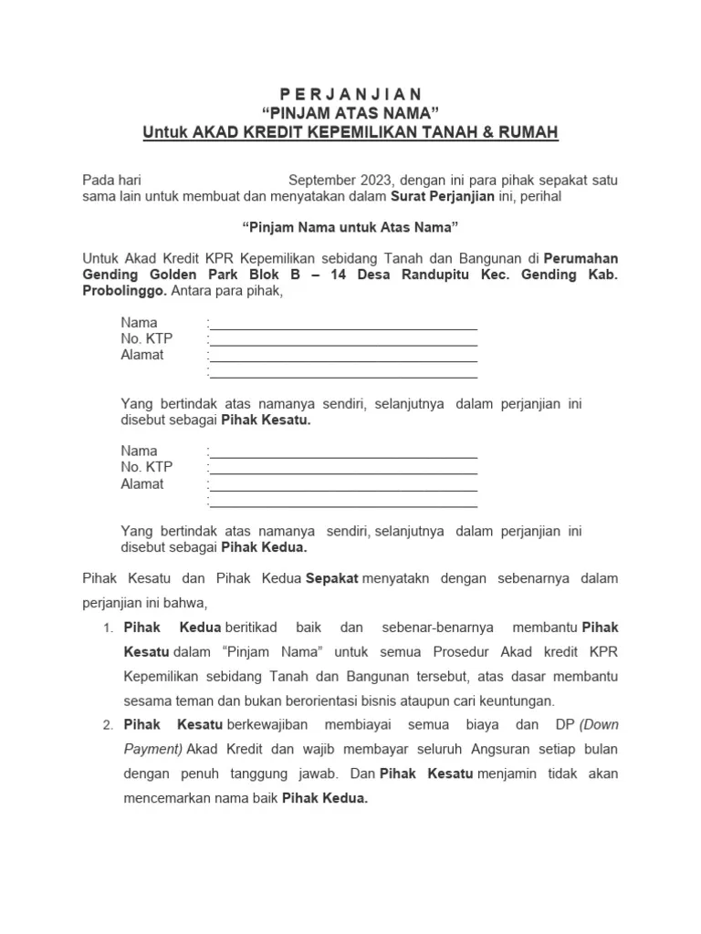 Perjanjian Nominee (Pinjam Nama)