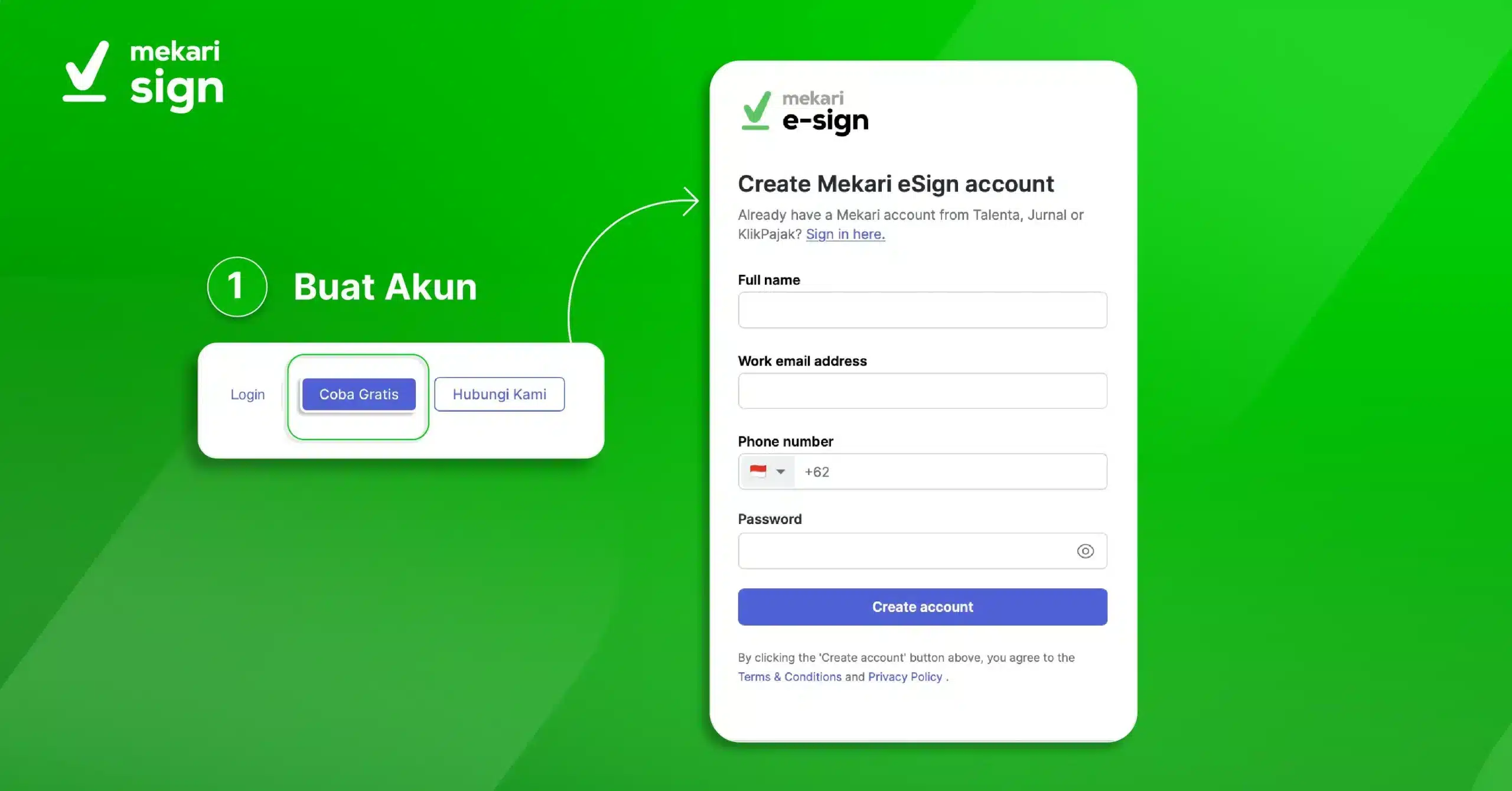 langkah pertama membeli e-meterai di mekari sign adalah dengan membuat akun terlebih dahulu