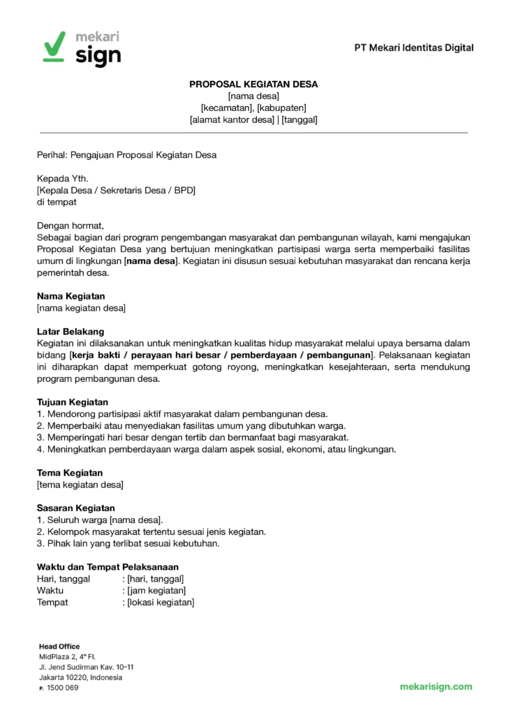 Contoh proposal kegiatan desa - Mekari Sign
