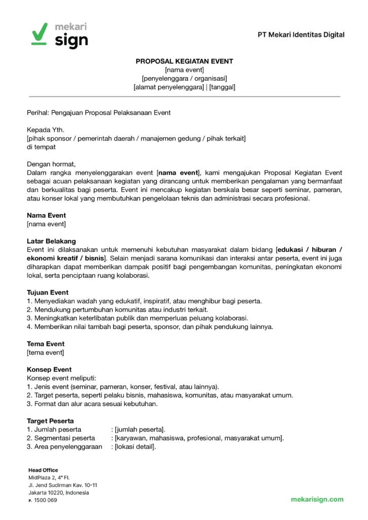 Contoh proposal kegiatan event - Mekari Sign