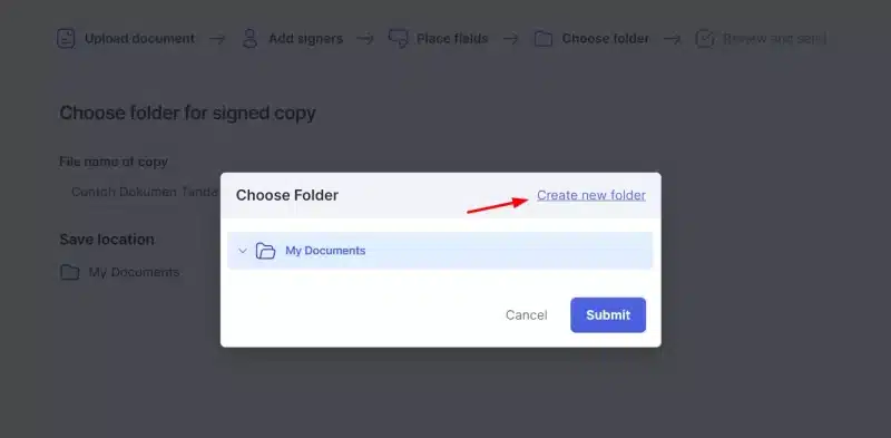 Create new folder on Step 7 to Create an Electronic Signature