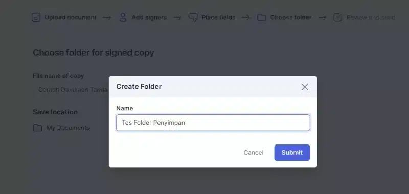 Submit folder on Step 7 to Create an Electronic Signature