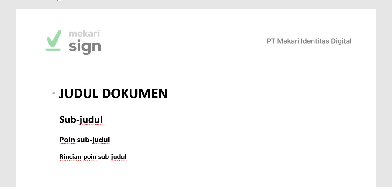 tampilan akhir heading sudah jadi untuk cara membuat heading di word