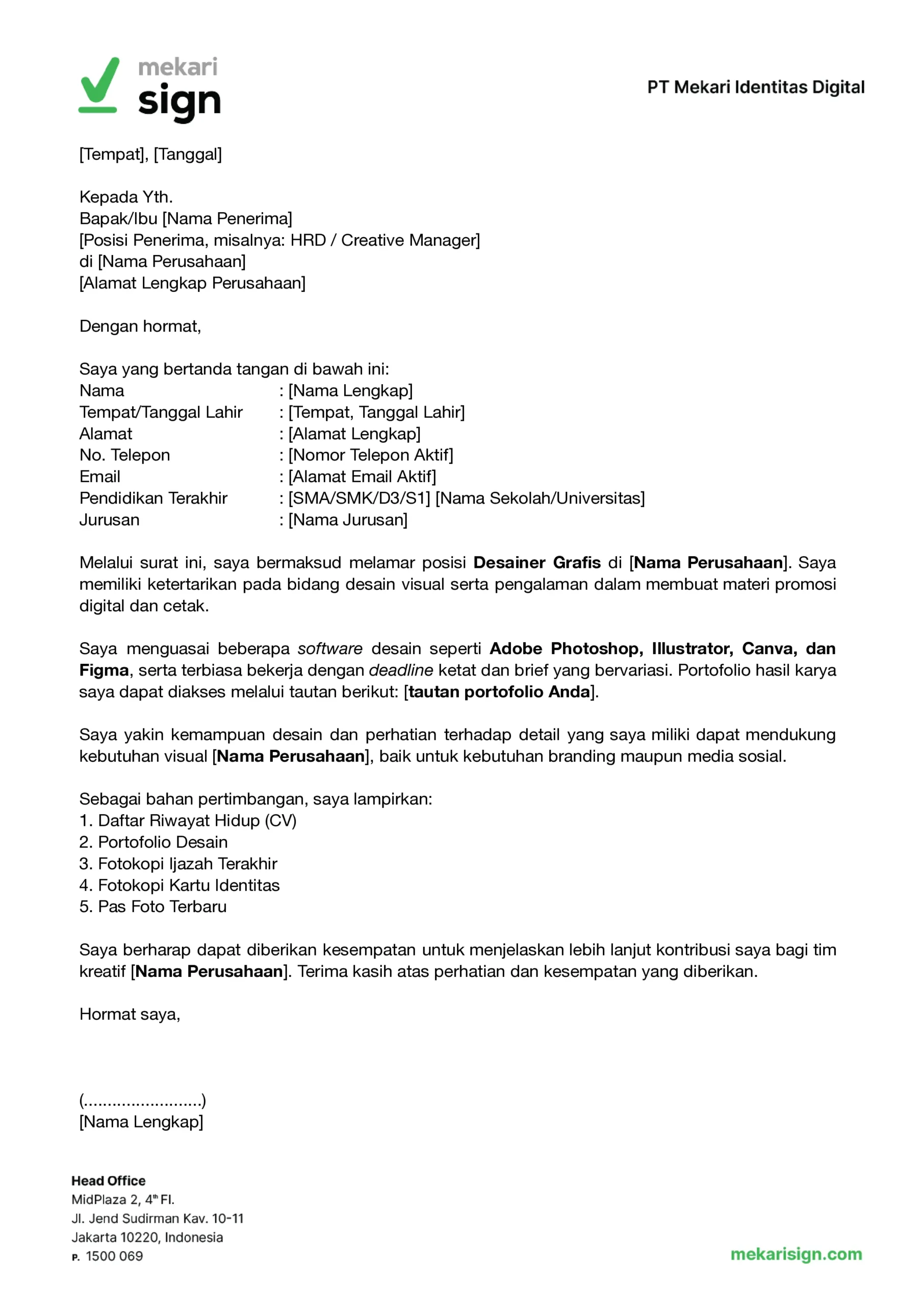 Contoh Surat Lamaran Kerja Desain Grafis - Mekari Sign
