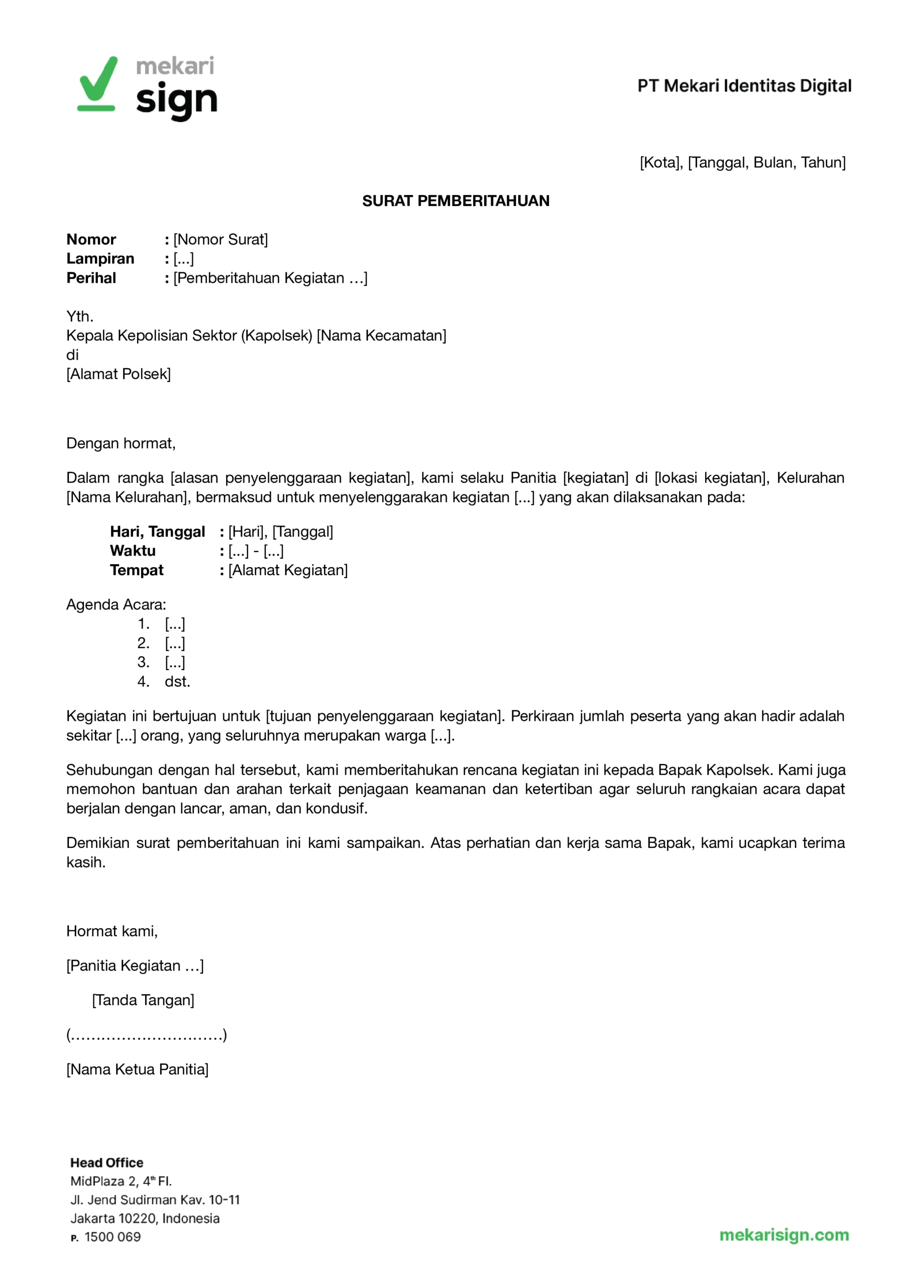 template surat pemberitahuan kegiatan ke polsek