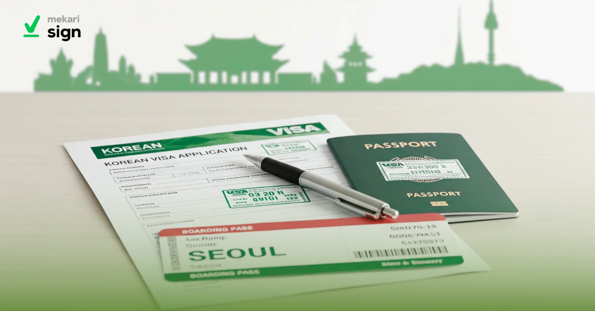Formulir aplikasi visa Korea, paspor, dan boarding pass tujuan Seoul dan syarat membuat visanya, lengkap