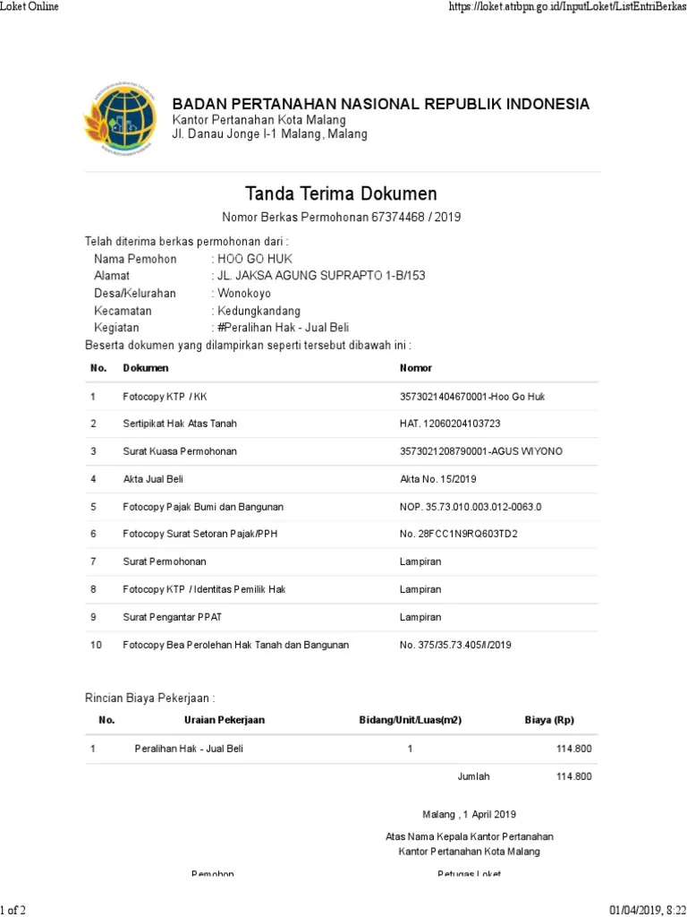 Contoh surat tanda terima sertifikat perpajakan