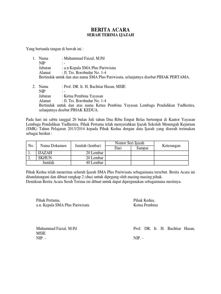 Contoh tanda terima ijazah