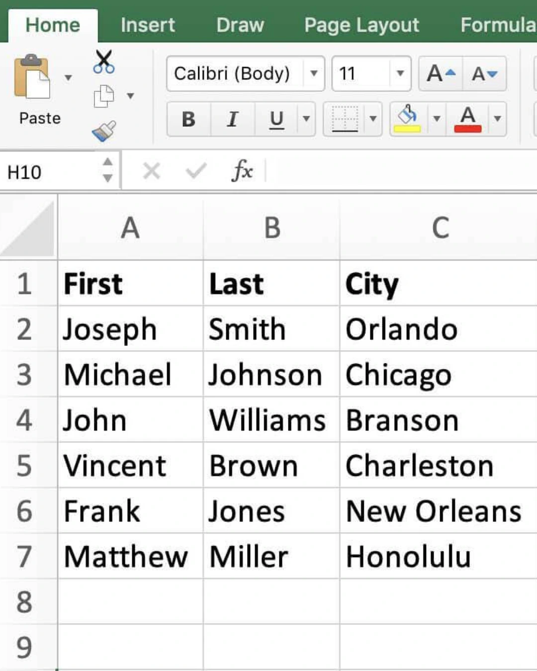 contoh sumber data dari Excel untuk mail merge