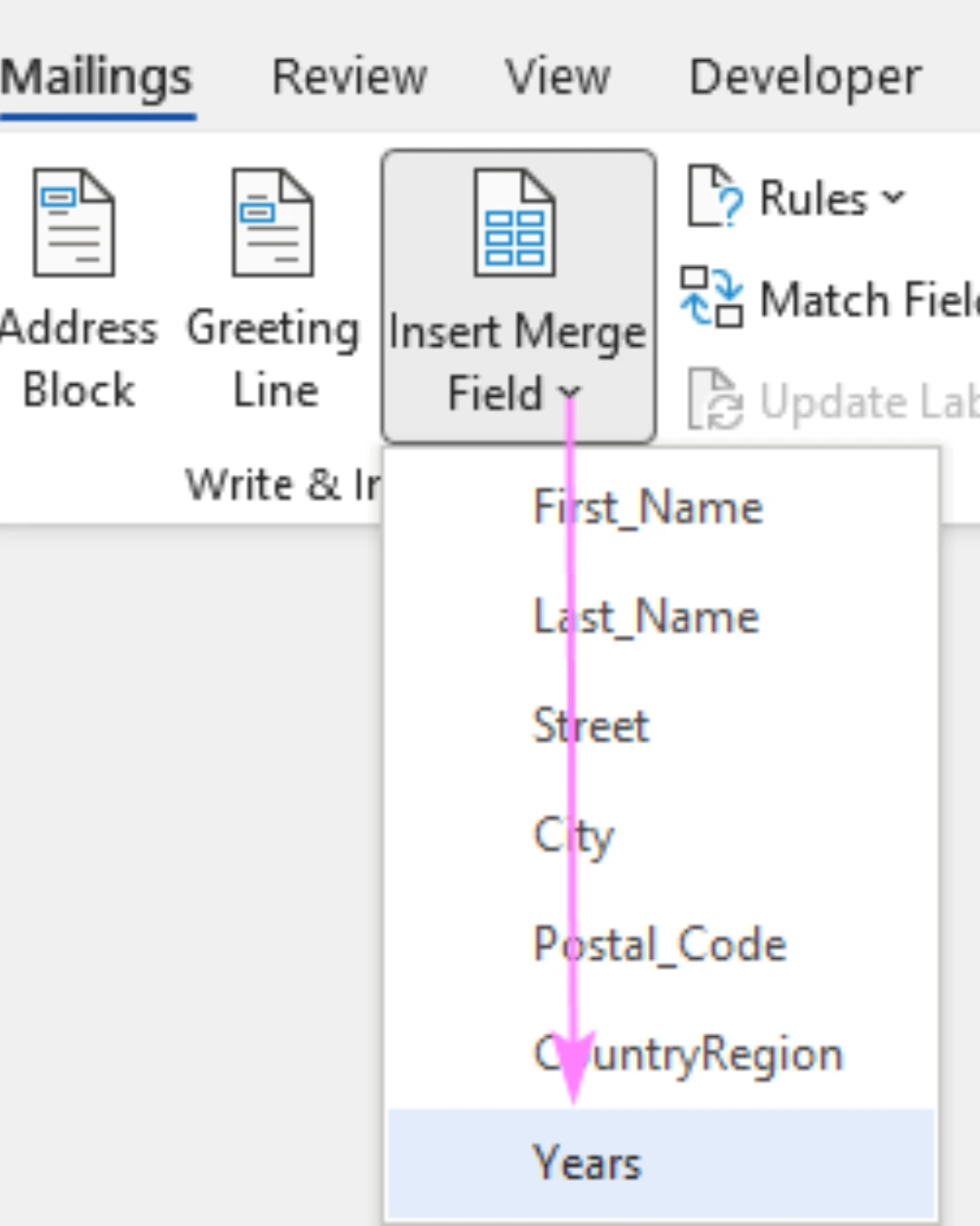 contoh fitur merge field di mail merge
