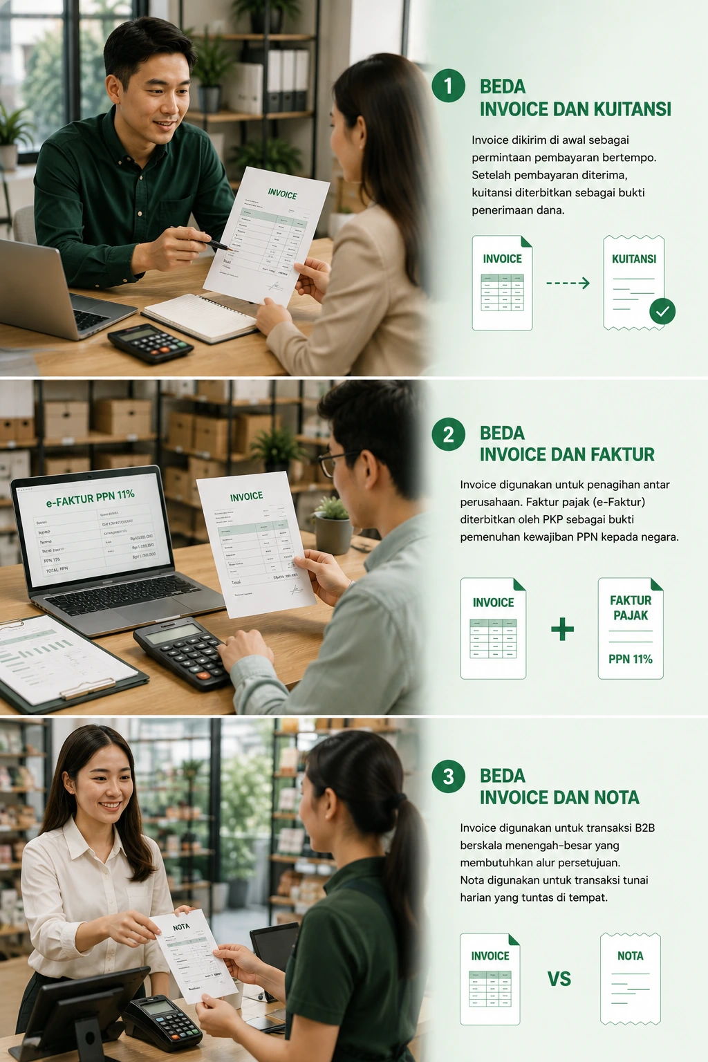 Infografis penggunaan invoice, kwitansi, faktur, & nota